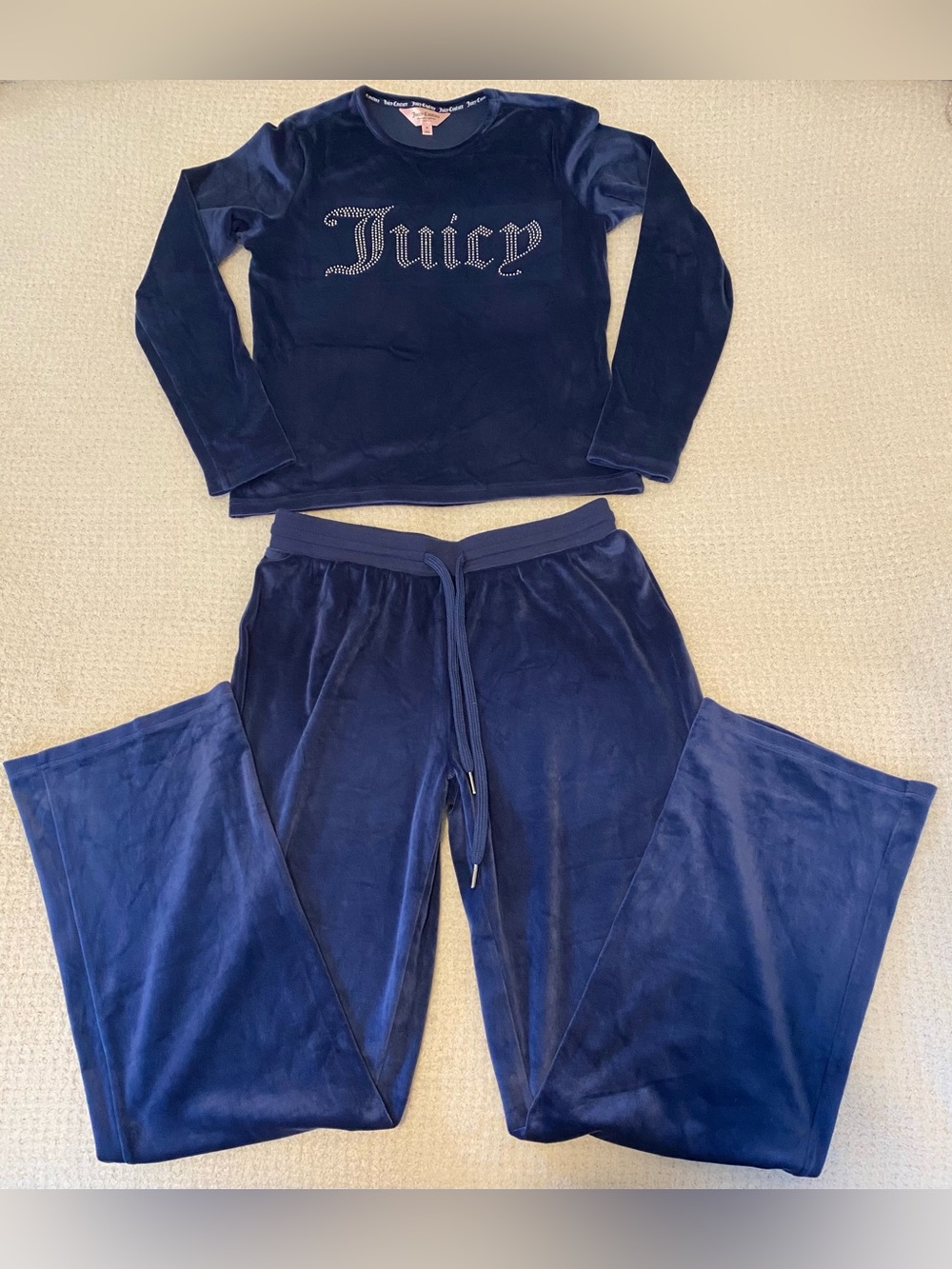 Juicy Couture Midnight Navy Blue Velour Sleepwear Lounge Set Size Medium Y2K